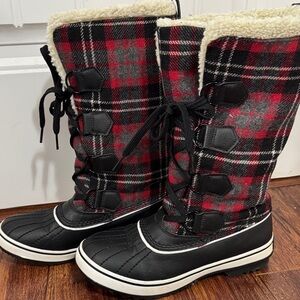 Skechers Plaid Winter Boots with Faux Fur Lining